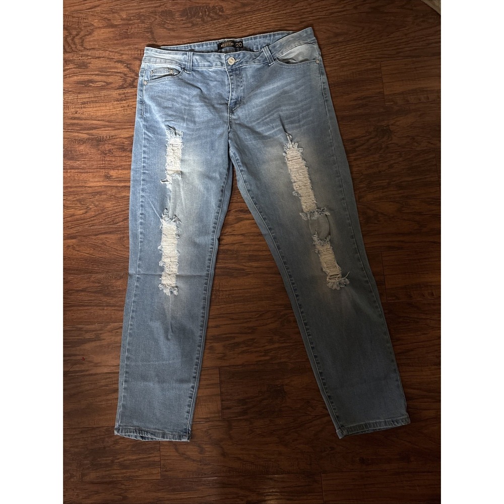 BBA Jeans Womens 20 Ripped Light Wash Stretch Denim